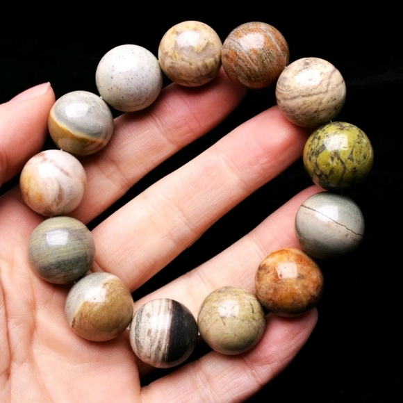 18mm 100% Natural Ocean Jasper Agate Gemstone Round Beads Bracelet Size 7 - Picture 4 of 10